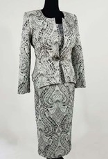 Silver Multi Metallic 3PC Skirt Suit