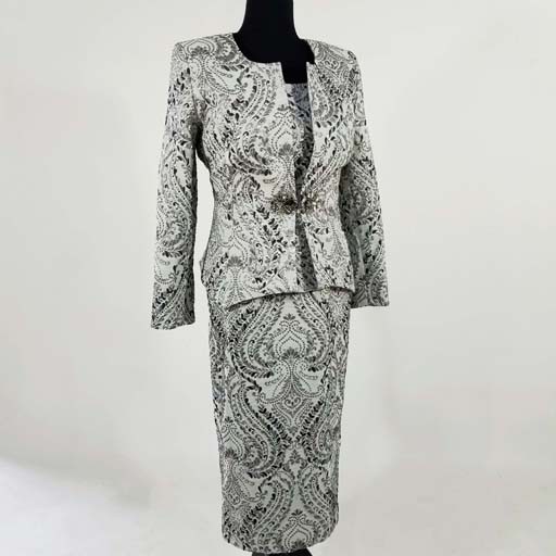 Silver Multi Metallic 3PC Skirt Suit