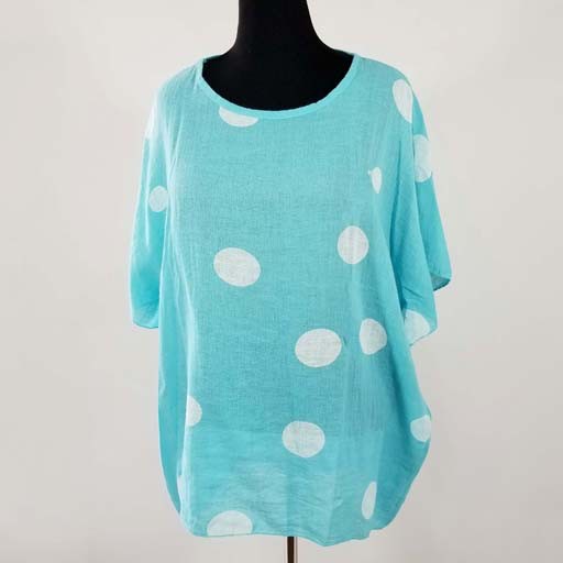 Linen Polka Dot Print Top