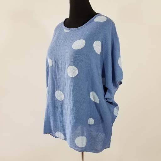 Linen Polka Dot Print Top