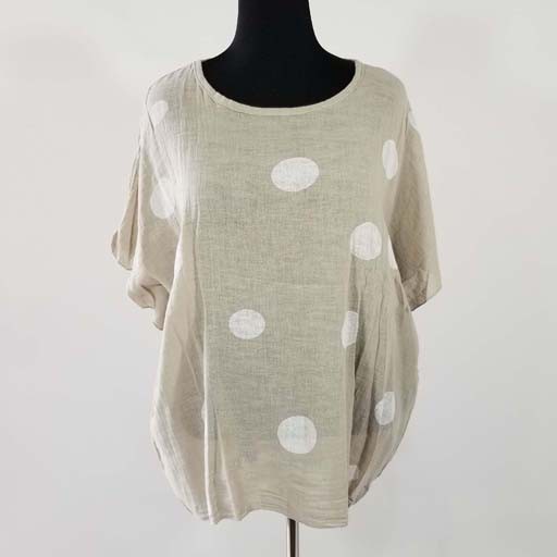 Linen Polka Dot Print Top