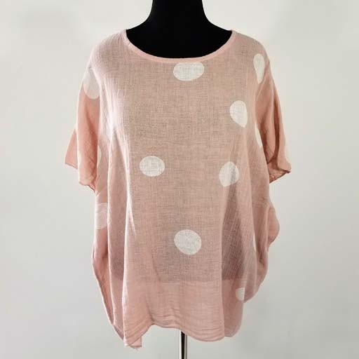 Linen Polka Dot Print Top
