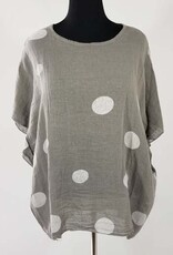 Linen Polka Dot Print Top