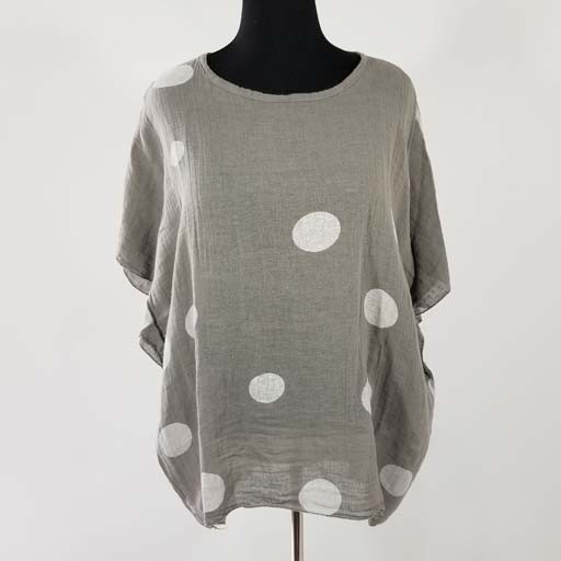 Linen Polka Dot Print Top