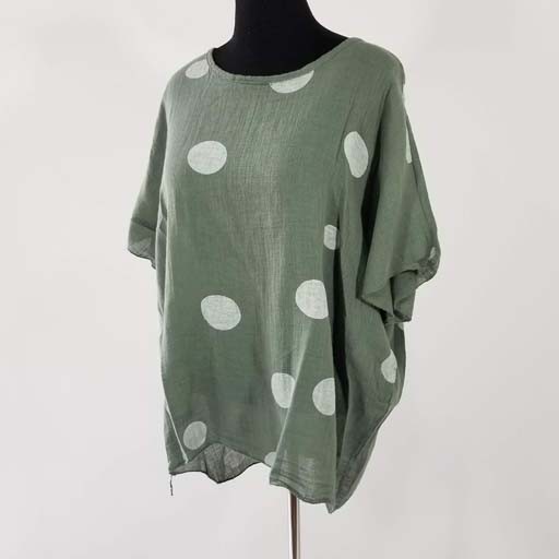 Linen Polka Dot Print Top