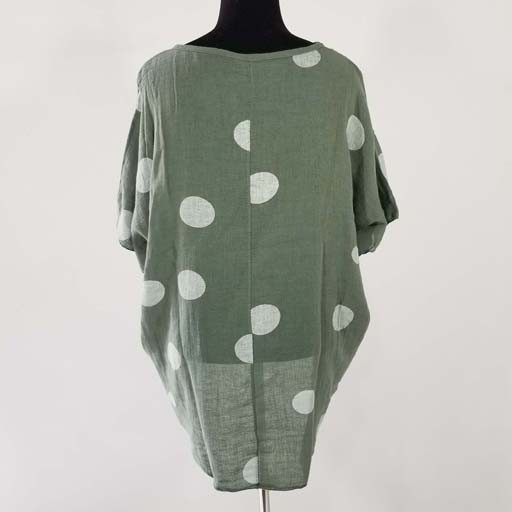 Linen Polka Dot Print Top