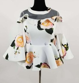 WHY Mesh w Scuba Ruffle Top