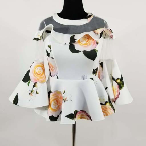 WHY Mesh w Scuba Ruffle Top