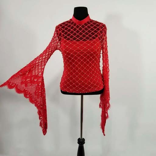 Fashion Terminal Mesh Long Bell Sleeve w Lace Top