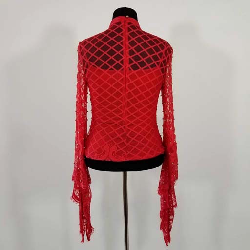 Fashion Terminal Mesh Long Bell Sleeve w Lace Top