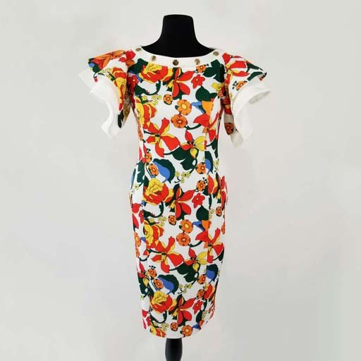 Scuba Multi Dress w Bell Sleeve