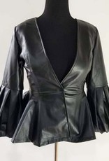 WHY Faux Leather Jacket w Puffy Long Sleeve