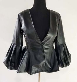 WHY Faux Leather Jacket w Puffy Long Sleeve