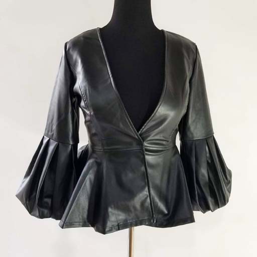 WHY Faux Leather Jacket w Puffy Long Sleeve