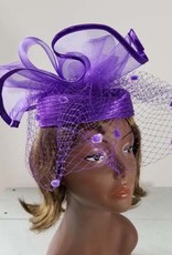 Sophia Collection Satin Pillbox Hat w/ Birdcage Detail & Wide Mesh Ribbon Crown