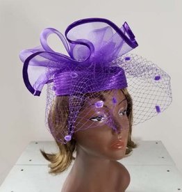 Sophia Collection Satin Pillbox Hat w/ Birdcage Detail & Wide Mesh Ribbon Crown