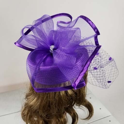 Sophia Collection Satin Pillbox Hat w/ Birdcage Detail & Wide Mesh Ribbon Crown