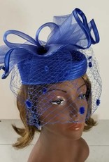 Sophia Collection Satin Pillbox Hat w/ Birdcage Detail & Wide Mesh Ribbon Crown