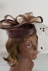 Sophia Collection Satin Pillbox Hat w/ Birdcage Detail & Wide Mesh Ribbon Crown
