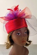 Sophia Collection Braid Pill Box Hat w/Mesh Veil and Feathers