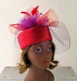 Sophia Collection Braid Pill Box Hat w/Mesh Veil and Feathers