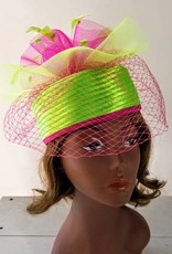 Sophia Collection Braid Pill Box Hat w/Mesh Veil and Feathers