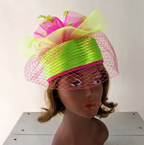 Sophia Collection Braid Pill Box Hat w/Mesh Veil and Feathers