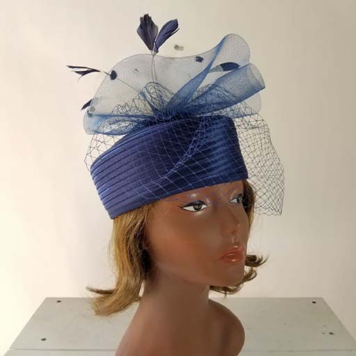 Sophia Collection Braid Pill Box Hat w/Mesh Veil and Feathers