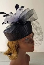 Sophia Collection Braid Pill Box Hat w/Mesh Veil and Feathers