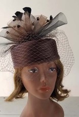 Sophia Collection Braid Pill Box Hat w/Mesh Veil and Feathers