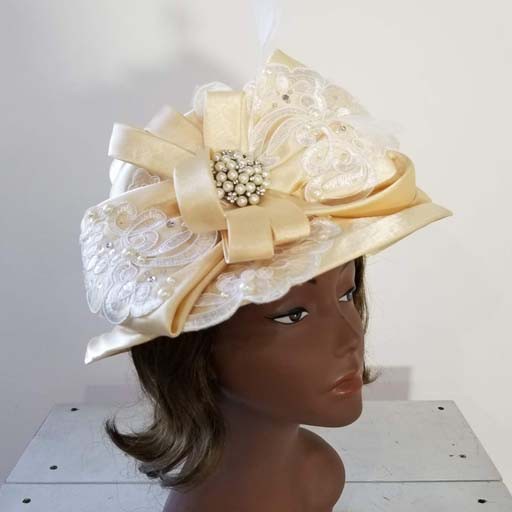 Satin Hat w Lace and Bow Design