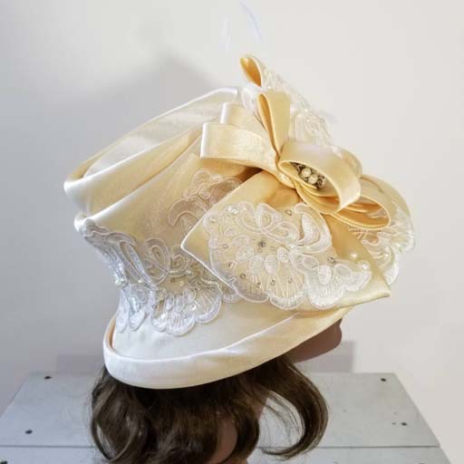 Satin Hat w Lace and Bow Design