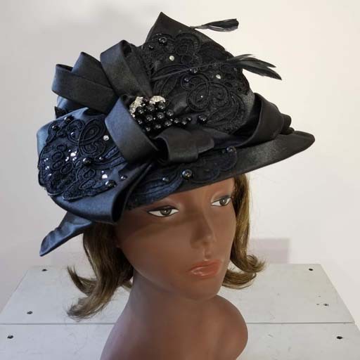 Satin Hat w Lace and Bow Design