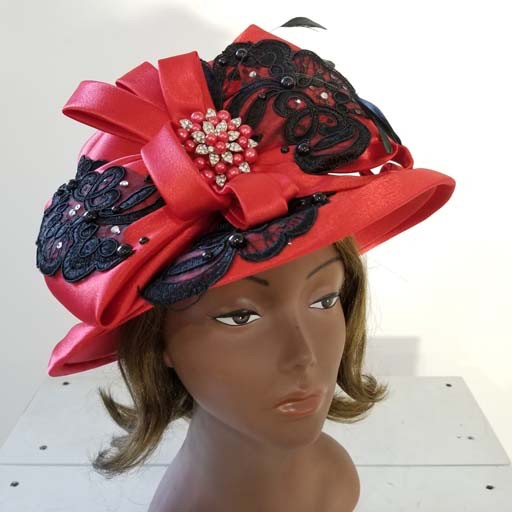 Satin Hat w Lace and Bow Design