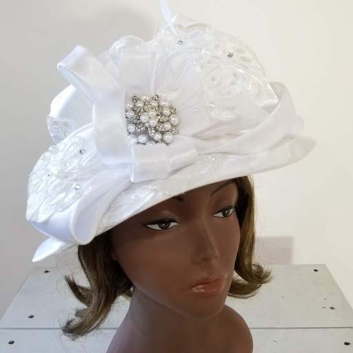 Satin Hat w Lace and Bow Design