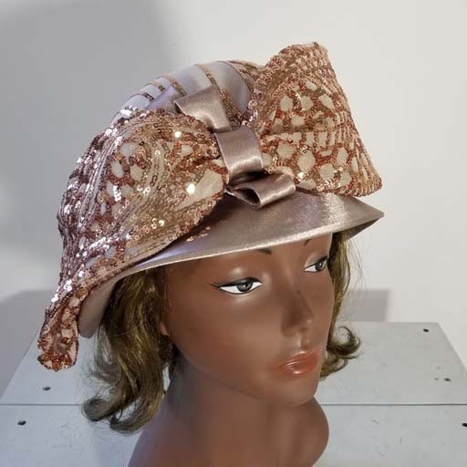 Satin Pill Box Hat w Sequins Bow