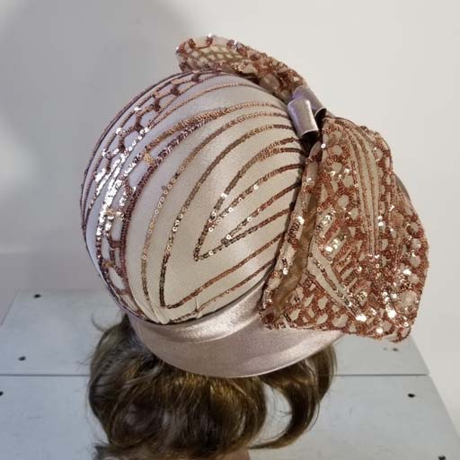 Satin Pill Box Hat w Sequins Bow