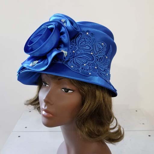 Satin Hat w Lace and Flower Design