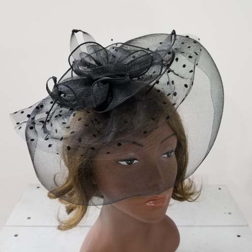 Mesh w Veil and Feathers Fascinator
