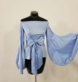 WHY Off the Shoulder Shirt w Bell Sleeves and Tied Waist