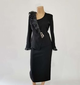 Nina Massini Black Skirt Suit w Ruffled Side
