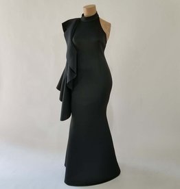 Fashion Terminal Scuba Long Dress Big Frill On Shoulder