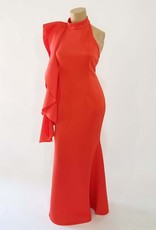 Fashion Terminal Scuba Long Dress Big Frill On Shoulder