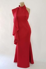 Fashion Terminal Scuba Long Dress Big Frill On Shoulder