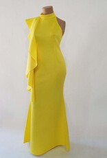 Fashion Terminal Scuba Long Dress Big Frill On Shoulder