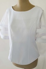 Tally Taylor Mesh Bell Sleeve White Top