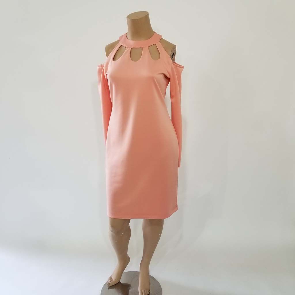 Long Sleeve Cold Shoulder Crew Neckline Cutouts and Keyhole At Back