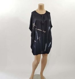 Short Sleeve Long Poncho w Painting Design