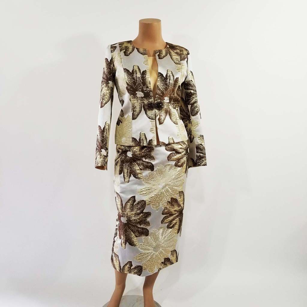 Lily and Taylor Novelty Flower Print 3PC Skirt Suit