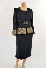Lily and Taylor Crepe 3PC Skirt Suit w Cape Jacket w Gold Lace